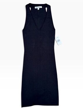 Good American Black Ribbed V-Neck Racerback Bodycon Mini Dress SZ M NWT